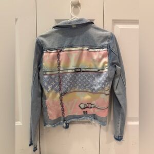 Jean jacket with Louis Vuitton Scarf backing - Medium. Adorable jacket!!!